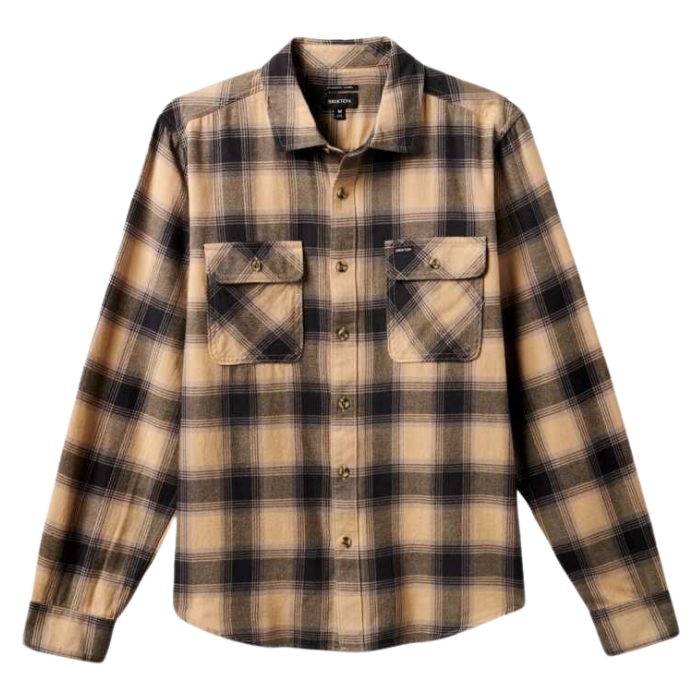 Brixton Bowery LW Ultra Flannel Oat Milk Cinder Grey Button Up Shirt [Size: XL]