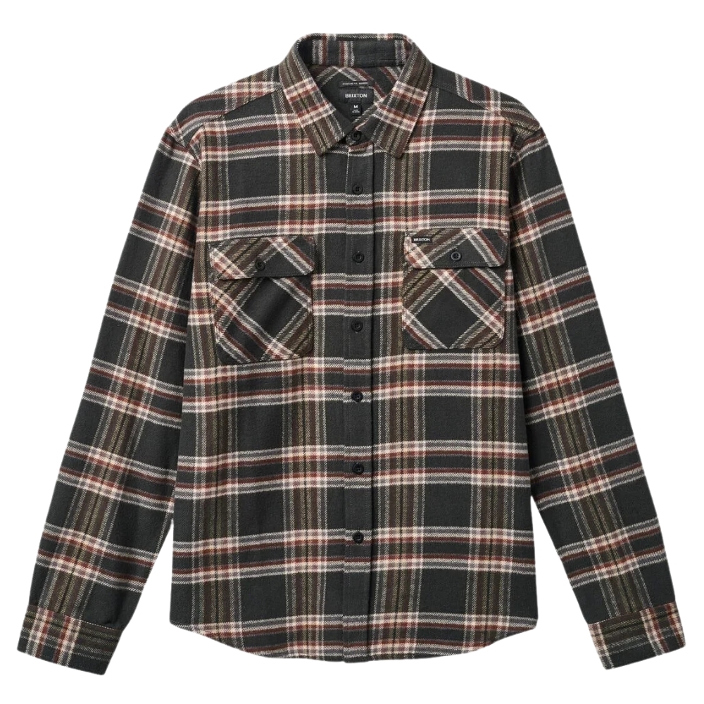 Brixton Bowery Flannel Black Charcoal Off White Button Up Shirt [Size: M]