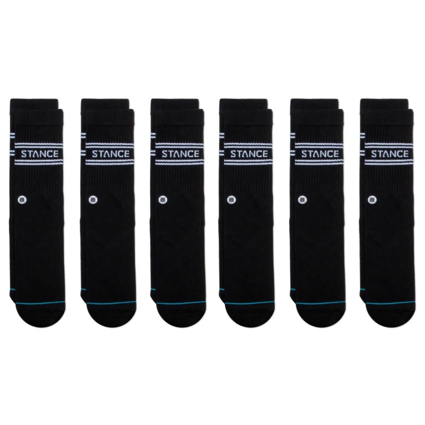 Stance Basic Crew 6 Pack Black Large Mens Socks