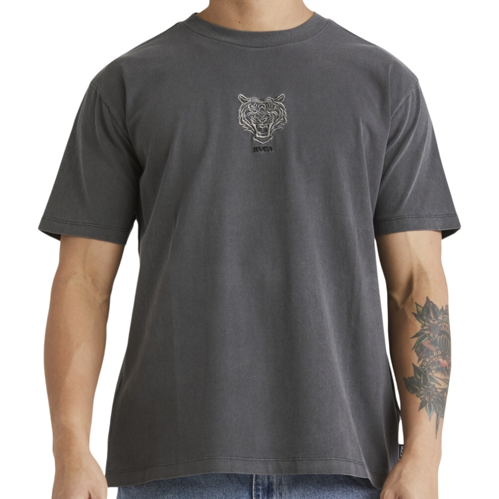 RVCA Angry Cat Washed Black T-Shirt [Size: L]