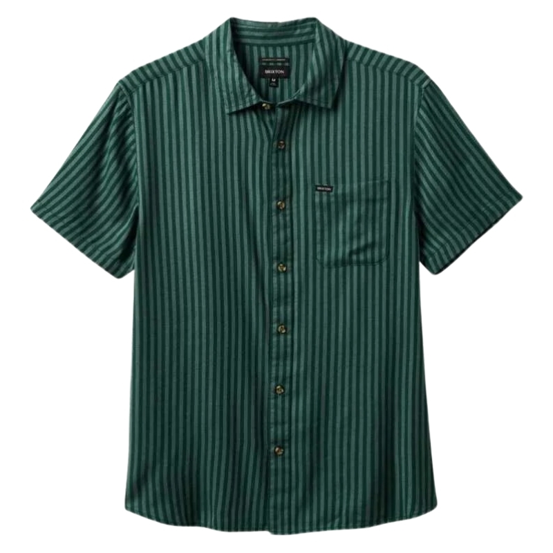 Brixton Charter Herringbone Stripe Woven Trekking Green Chinois Button Up Shirt [Size: M]