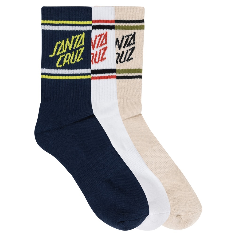 Santa Cruz Link Stripe Natural Navy White 3 Pairs Socks