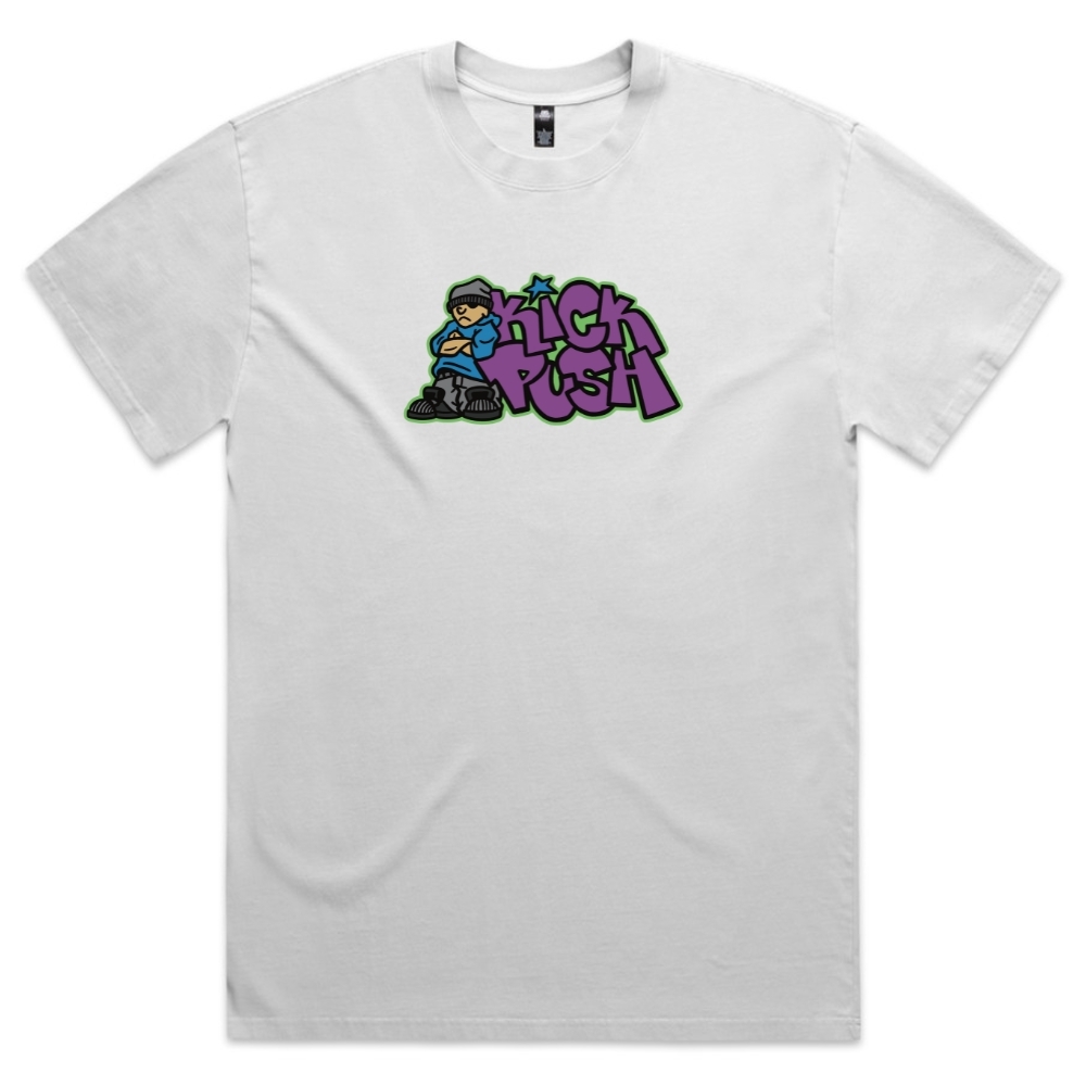 Kick Push Post Up Faded White T-Shirt [Size: XS]