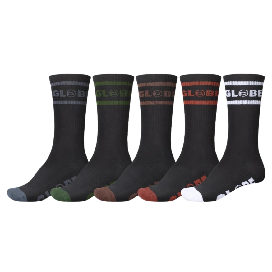 Globe Tilt Hi Crew Black Assorted 5 Pairs Mens Socks