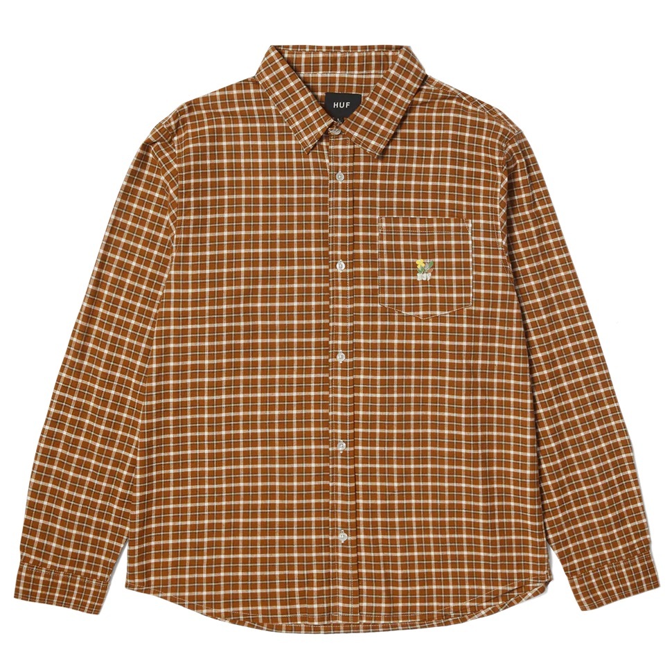 Huf Echo Oxford Plaid Russet Button Up Shirt [Size: L]