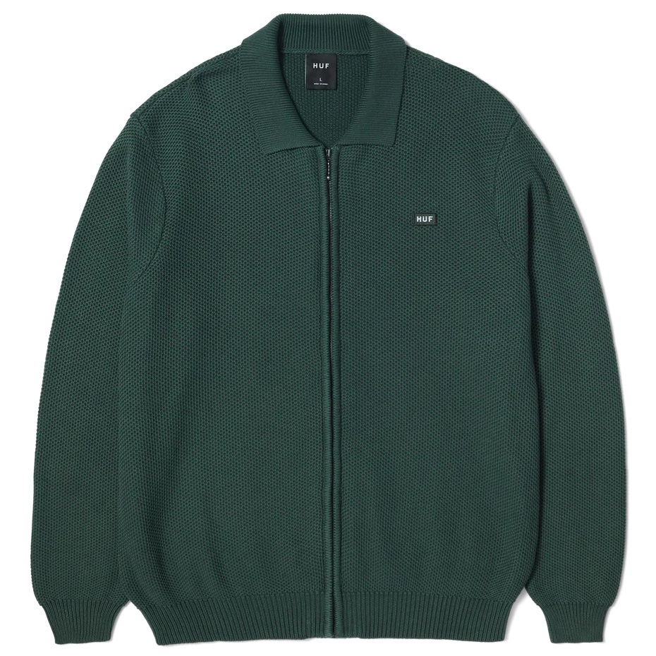 Huf Anton Zip Overdyed Sweater Hunter Green Crew Jumper [Size: L]