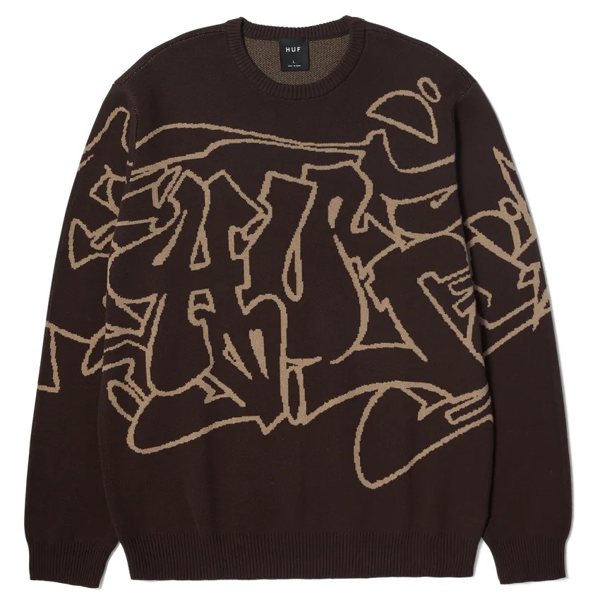 Huf Outlines Sweater Espresso Crew Jumper [Size: L]