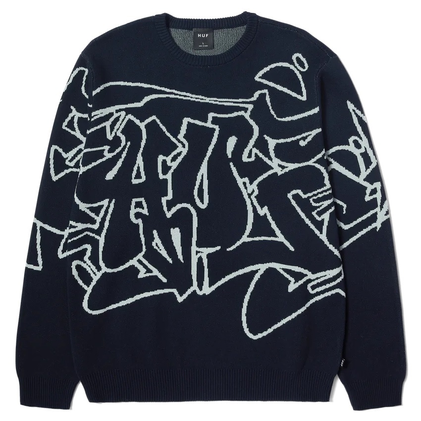 Huf Outlines Sweater Navy Crew Jumper [Size: L]