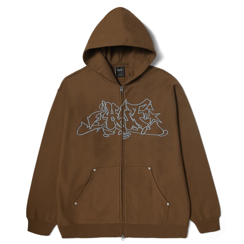 HUF Outlines Heavy Weight Fleece Brown Zip Hoodie [Size: L]