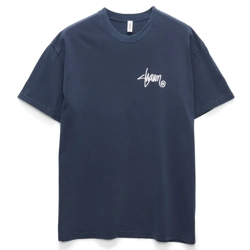 S-Double Shawn Script Washed Navy T-Shirt [Size: L]