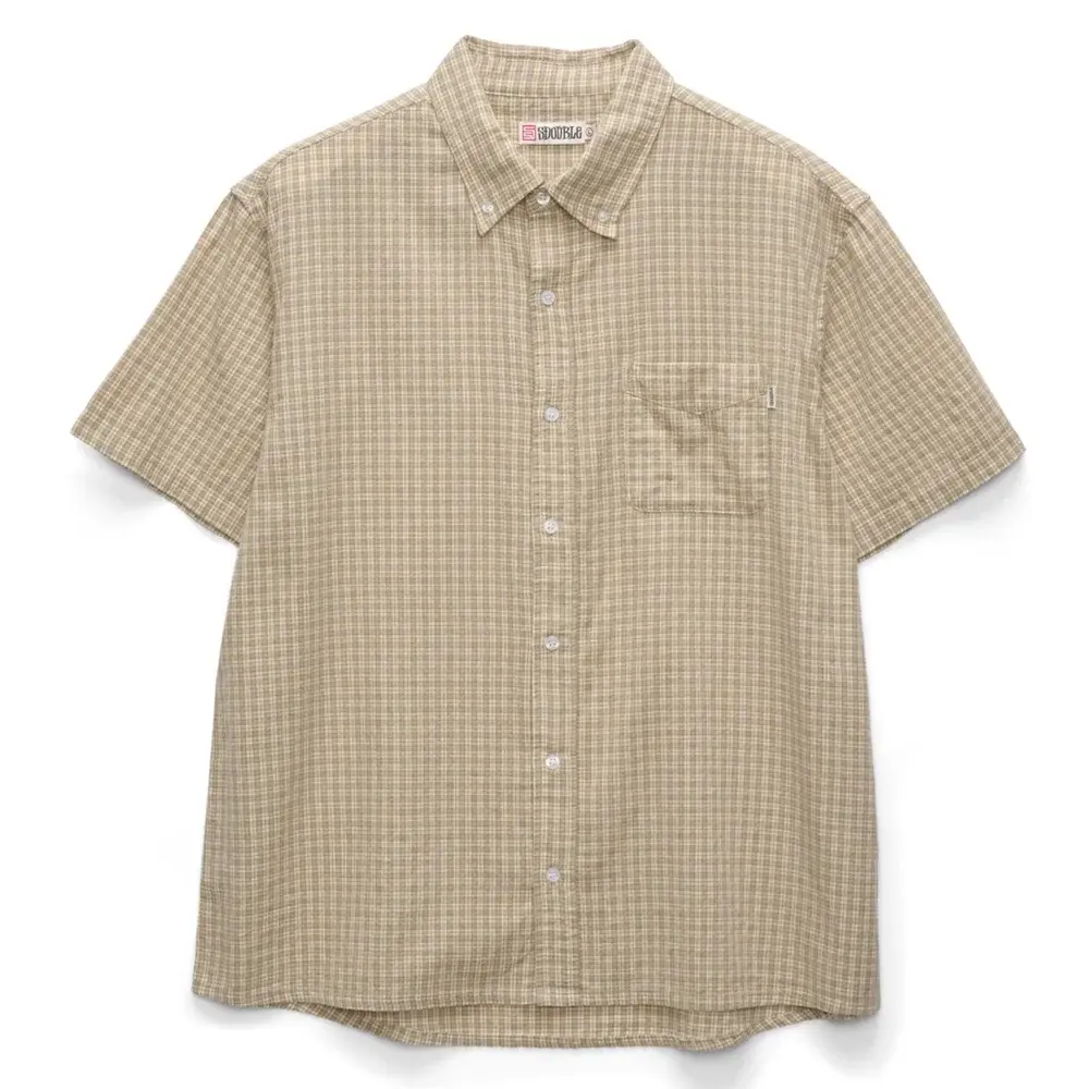 S-Double Stock Check Classic Artichoke Button Up Shirt [Size: L]