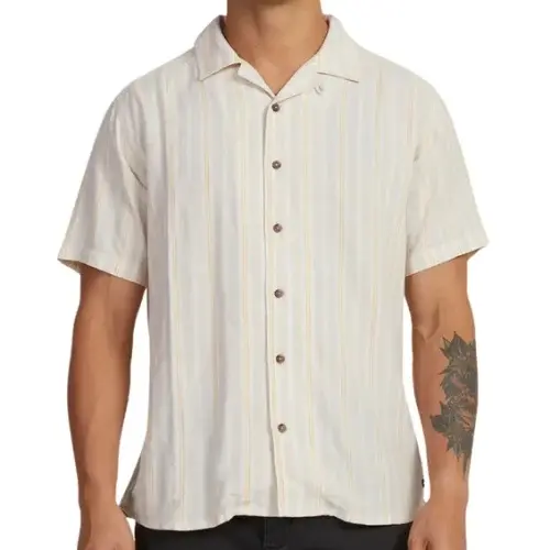 RVCA Beat Stripe Sand Button Up Shirt [Size: M]