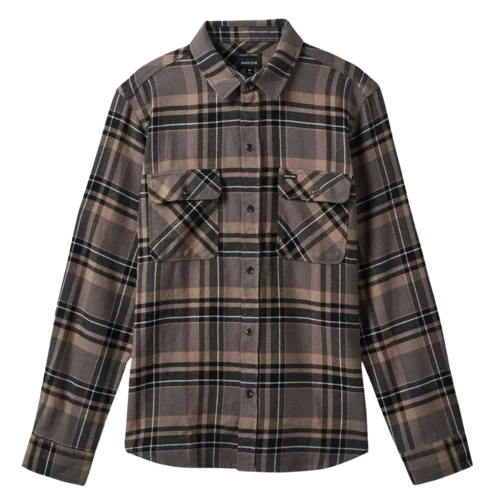 Brixton Bowery Flannel Charcoal Black Cinder Grey Button Up Shirt [Size: S]