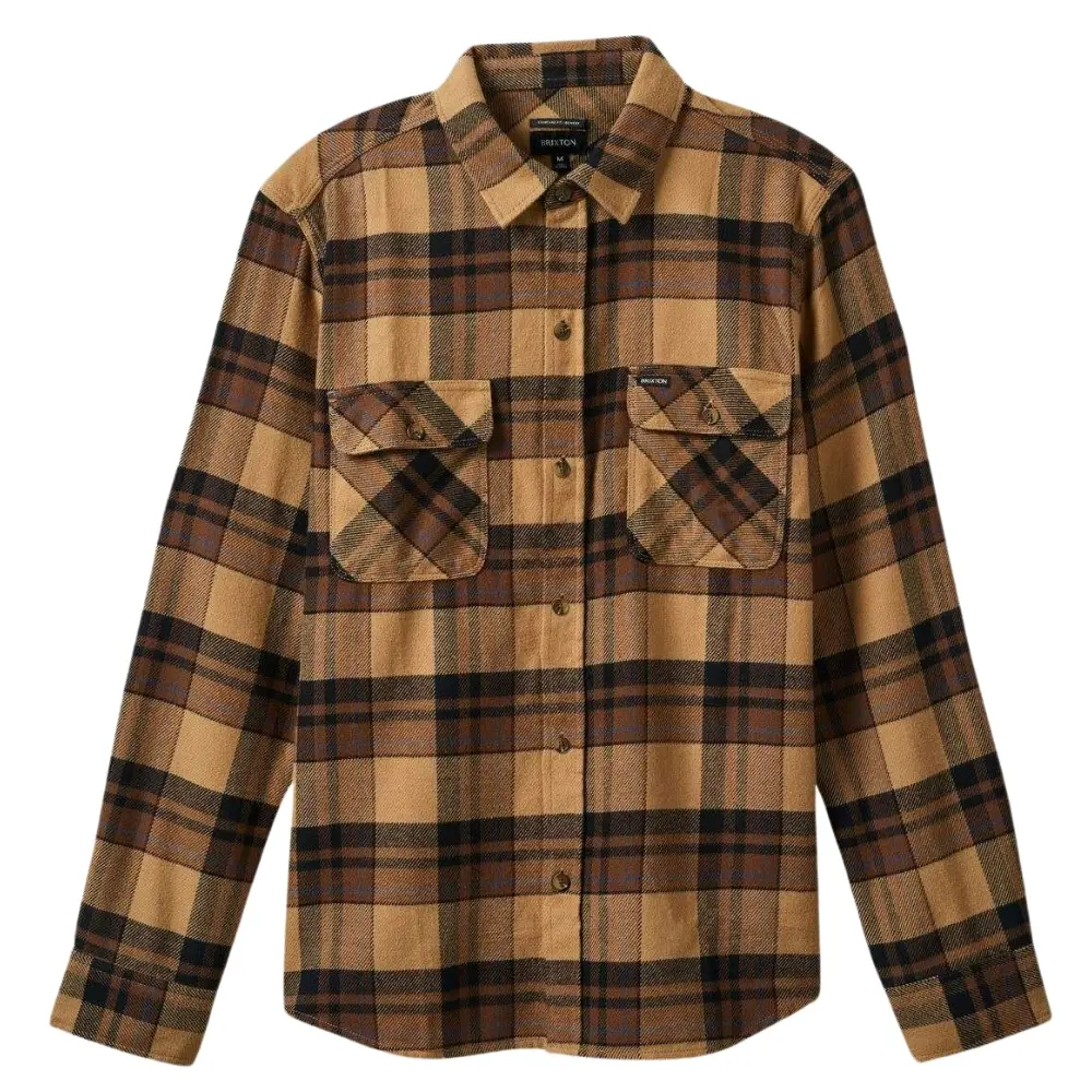 Brixton Bowery Flannel Tiger's Eye Pinecone Brown Washed Black Button Up Shirt [Size: S]