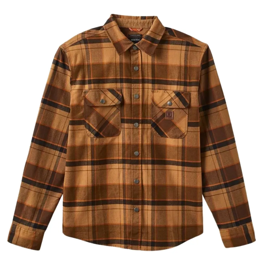 Brixton Builders Bowery Flannel Burro Brown Pinecone Brown Black Button Up Shirt [Size: M]