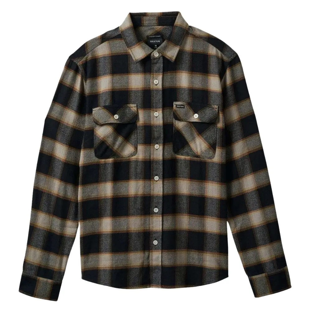 Brixton 20th Anniversary Bowery Flannel Black Cream Button Up Shirt [Size: S]