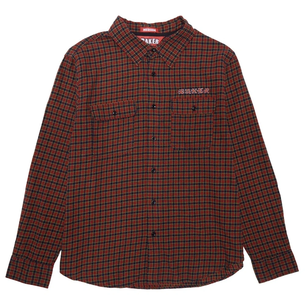 Baker Flames Plaid Flannel Button Up Shirt [Size: M]