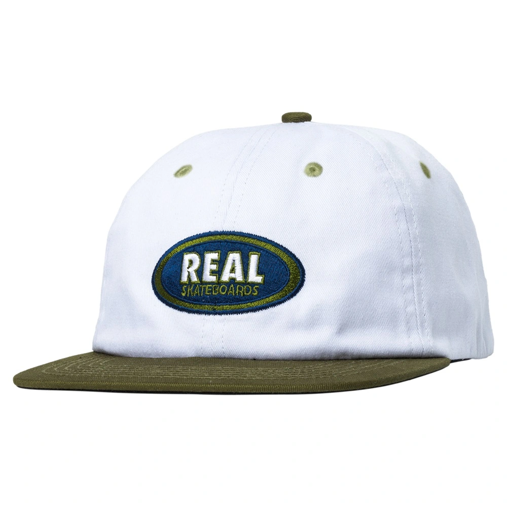 Real Skateboards Oval Embroidered White Olive Navy Adjustable Hat