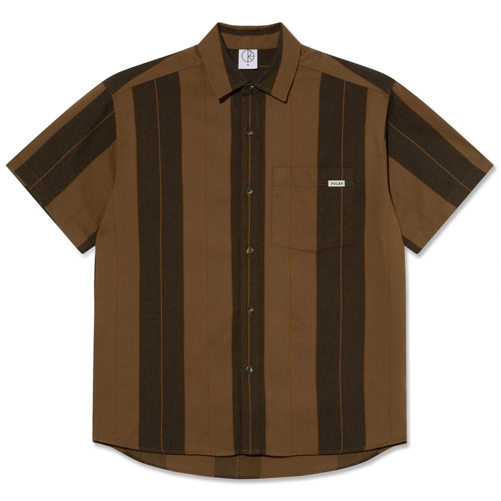 Polar Skate Co Mitchell Brown Block Stripe Button Up Shirt [Size: M]