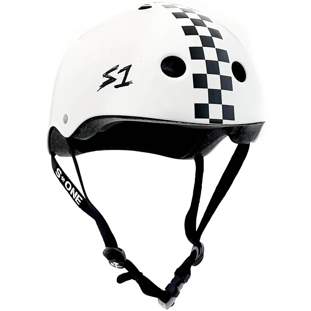 S1 S-One Mega Lifer Certified White Gloss Black Checkers Helmet [Size: M]