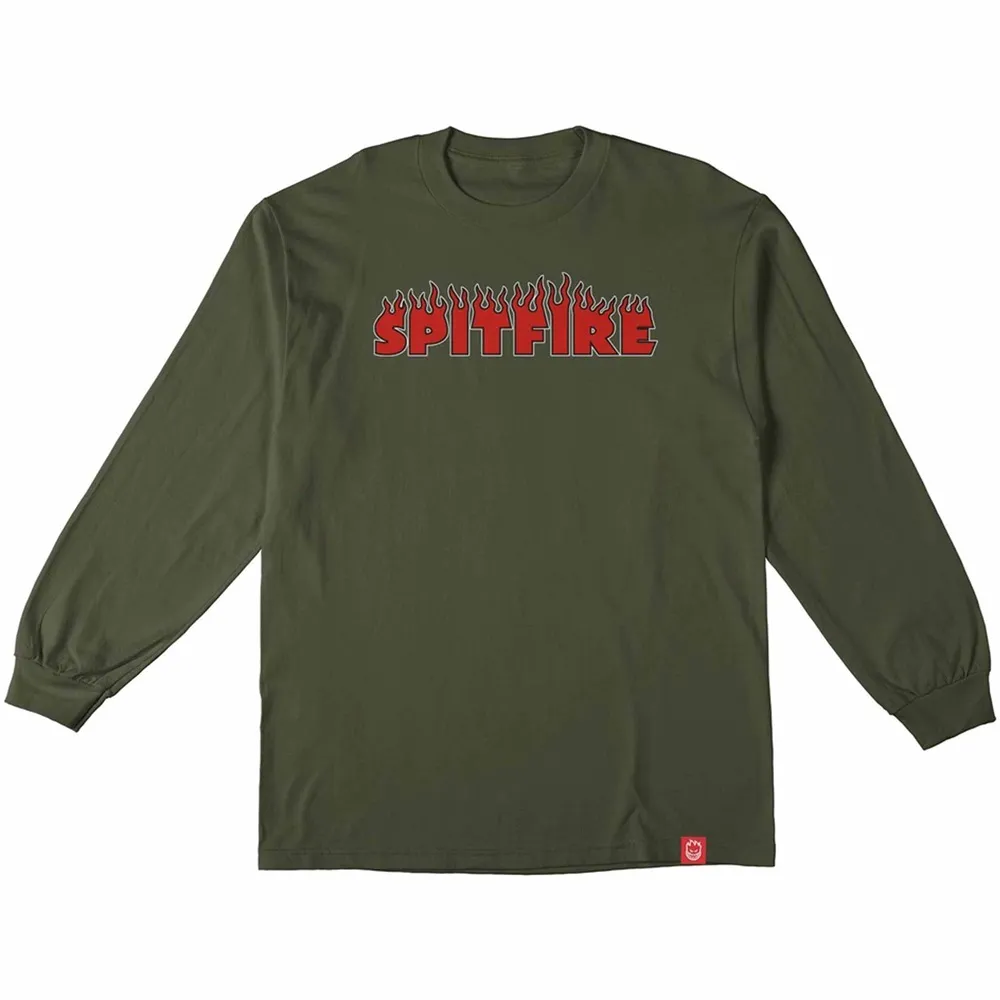 Spitfire Demonseed Script Military Green Long Sleeve Shirt [Size: L]