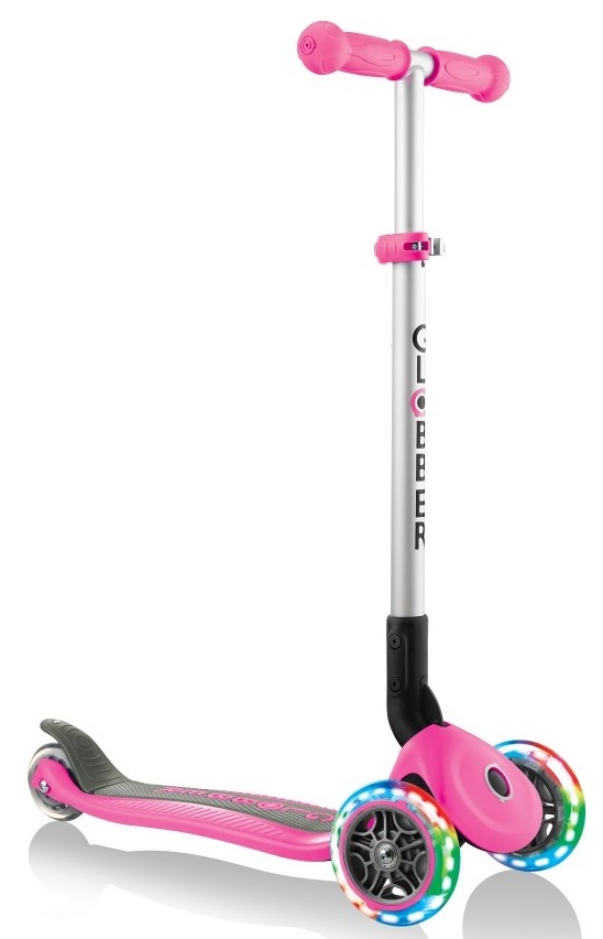 globber primo foldable lights pink scooter