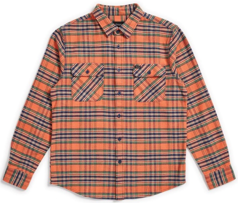 Brixton Bowery Flannel Medium Salmon Navy