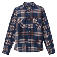 Brixton Bowery Flannel Washed Navy Off White Terracotta Button Up Shirt