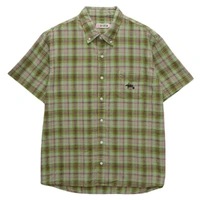 S-Double Blend Check Green Button Up Shirt