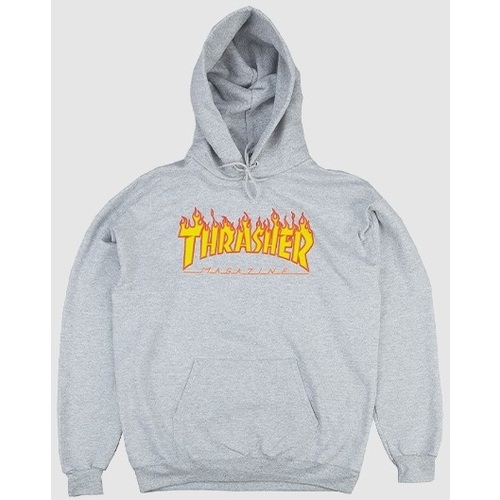 thrasher flame logo hoodie grey